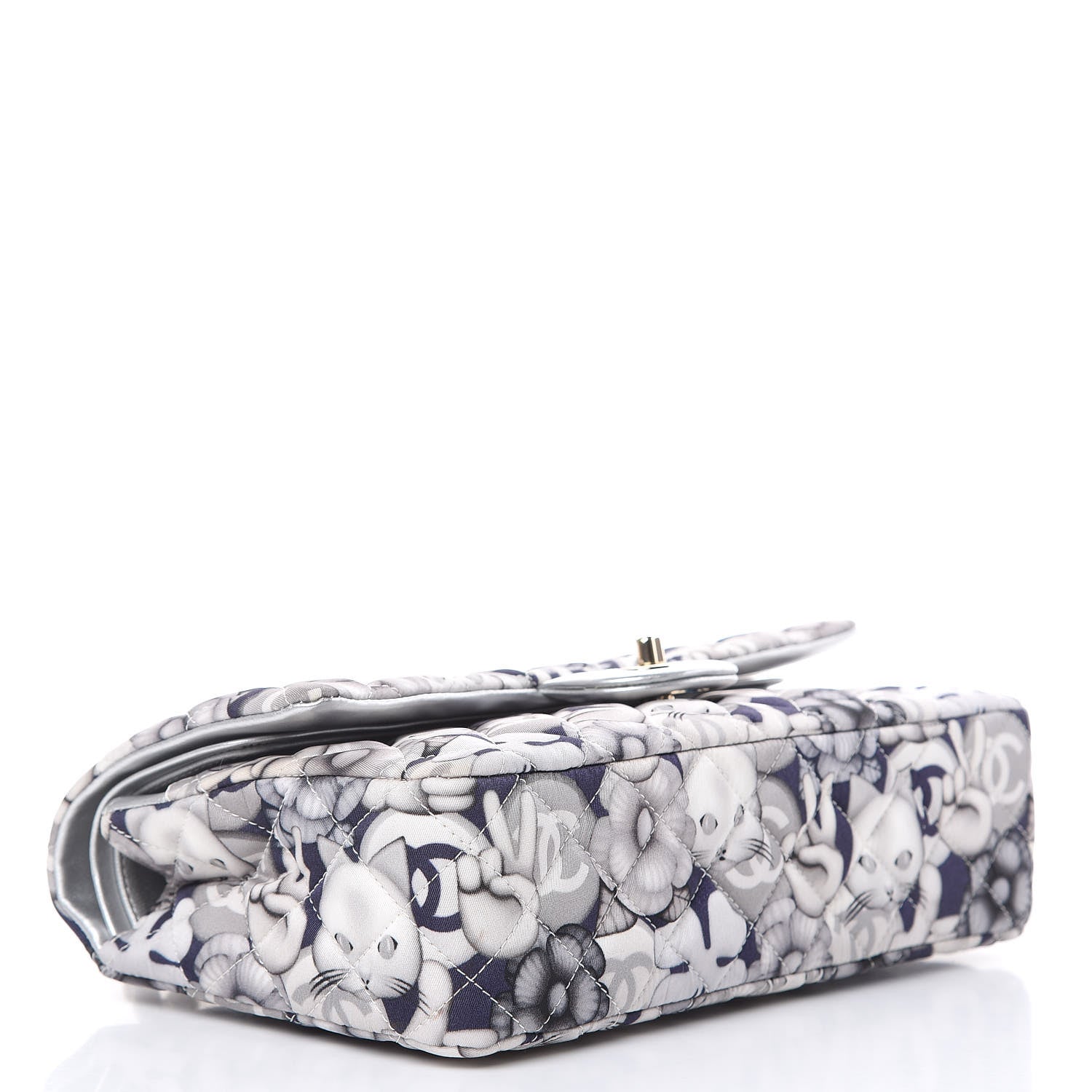Chanel Nylon Quilted Medium Cat Emoticon Double Flap Navy Grey Ecru 4 of 13