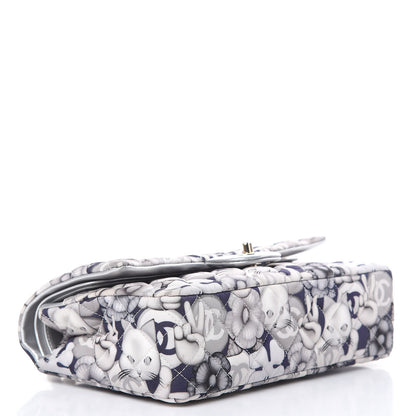 Chanel Nylon Quilted Medium Cat Emoticon Double Flap Navy Grey Ecru 4 of 13