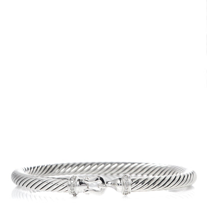 David Yurman Sterling Silver Diamond 5mm Cable Buckle Bracelet 1 of 4