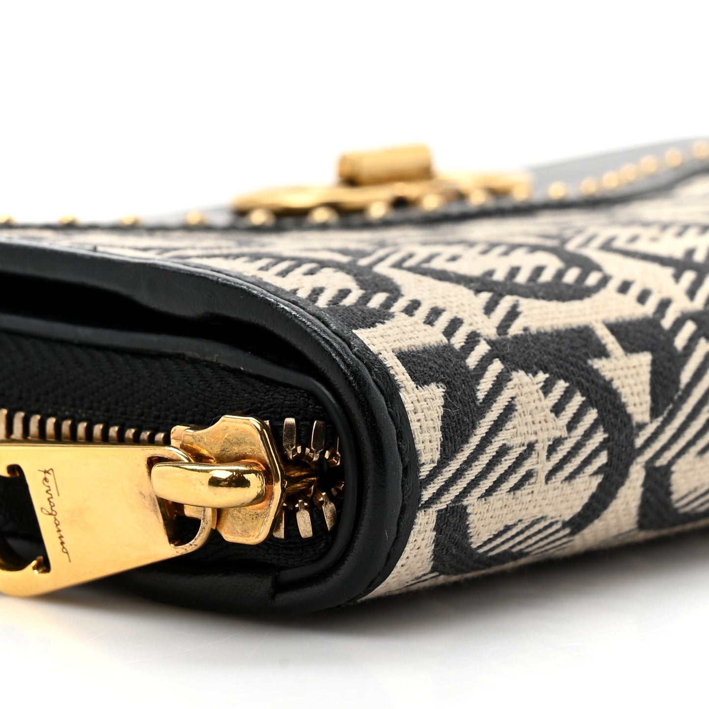 Canvas Calfskin Gancini Wallet On Chain Black Beige