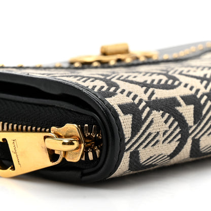 Salvatore Ferragamo Canvas Calfskin Gancini Wallet On Chain Black Beige 10 of 11
