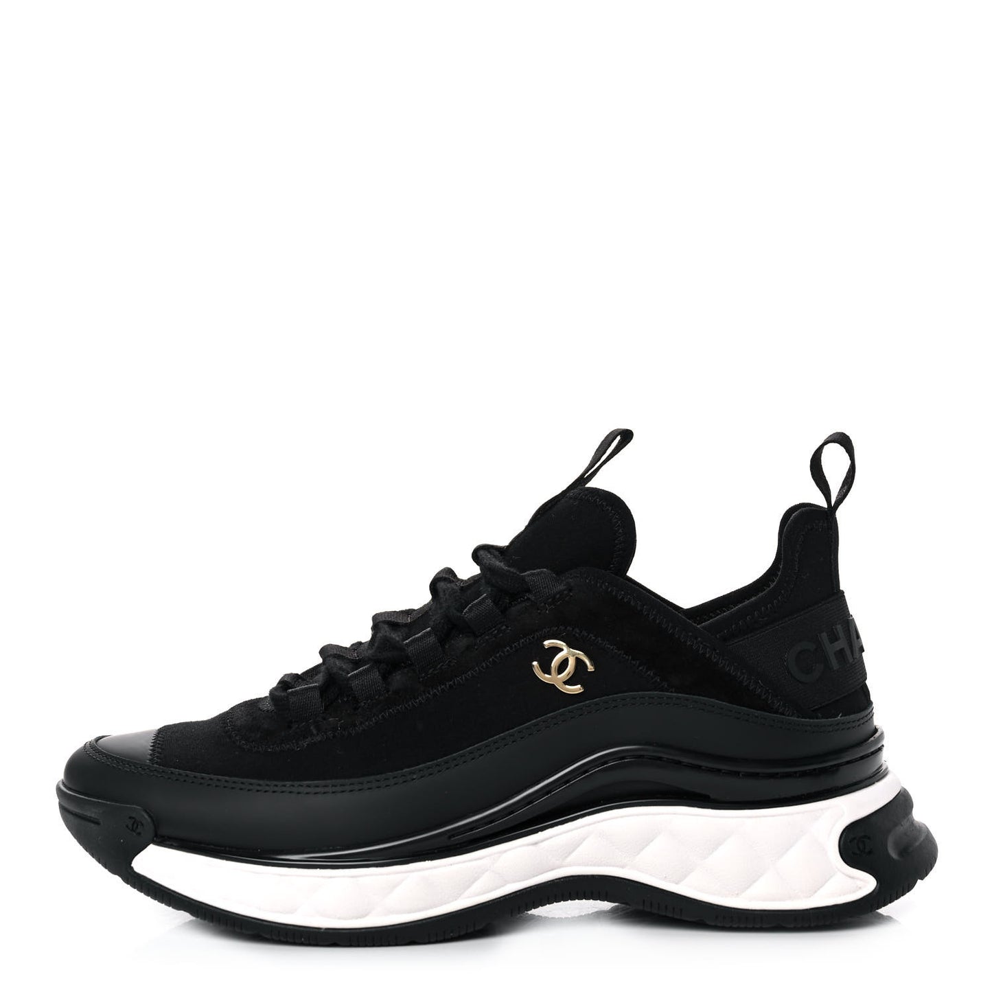Velvet Calfskin Mixed Fibers CC Sneakers 38 Black