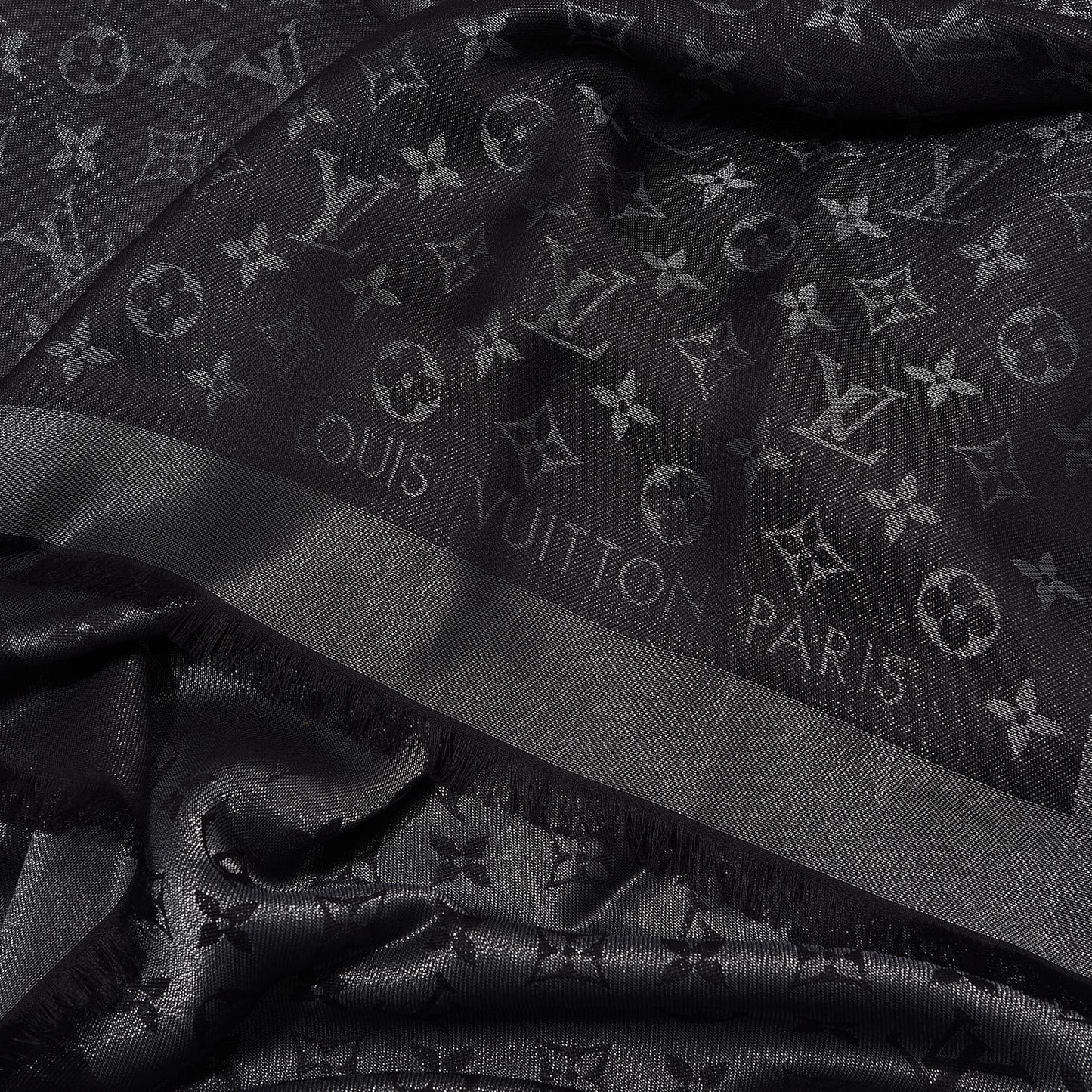 Silk Lurex Wool Monogram Shine Shawl Black
