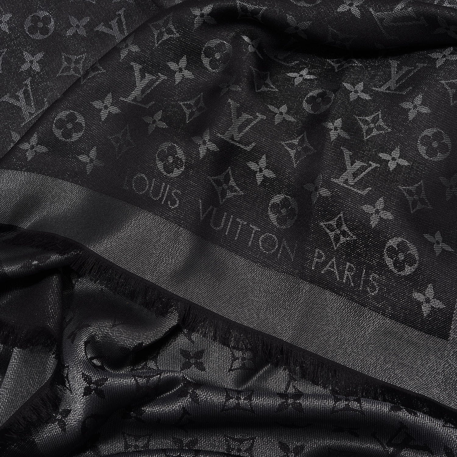 Louis Vuitton Silk Lurex Wool Monogram Shine Shawl Black 2 of 3