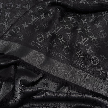 Louis Vuitton Silk Lurex Wool Monogram Shine Shawl Black 2 of 3