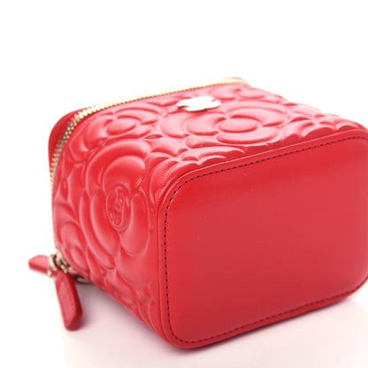 Chanel Lambskin Camellia Embossed Mini Vanity Case With Chain Red 8 of 10