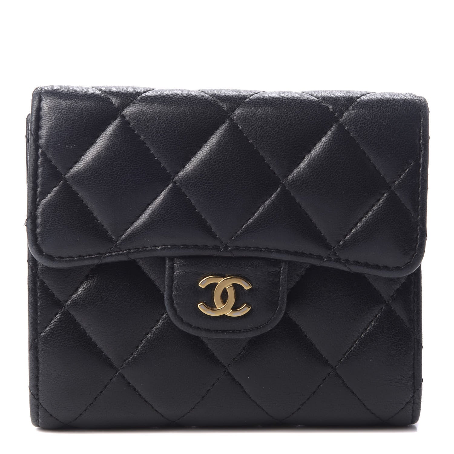 Chanel Lambskin Quilted Compact Flap Wallet Black 1 of 9