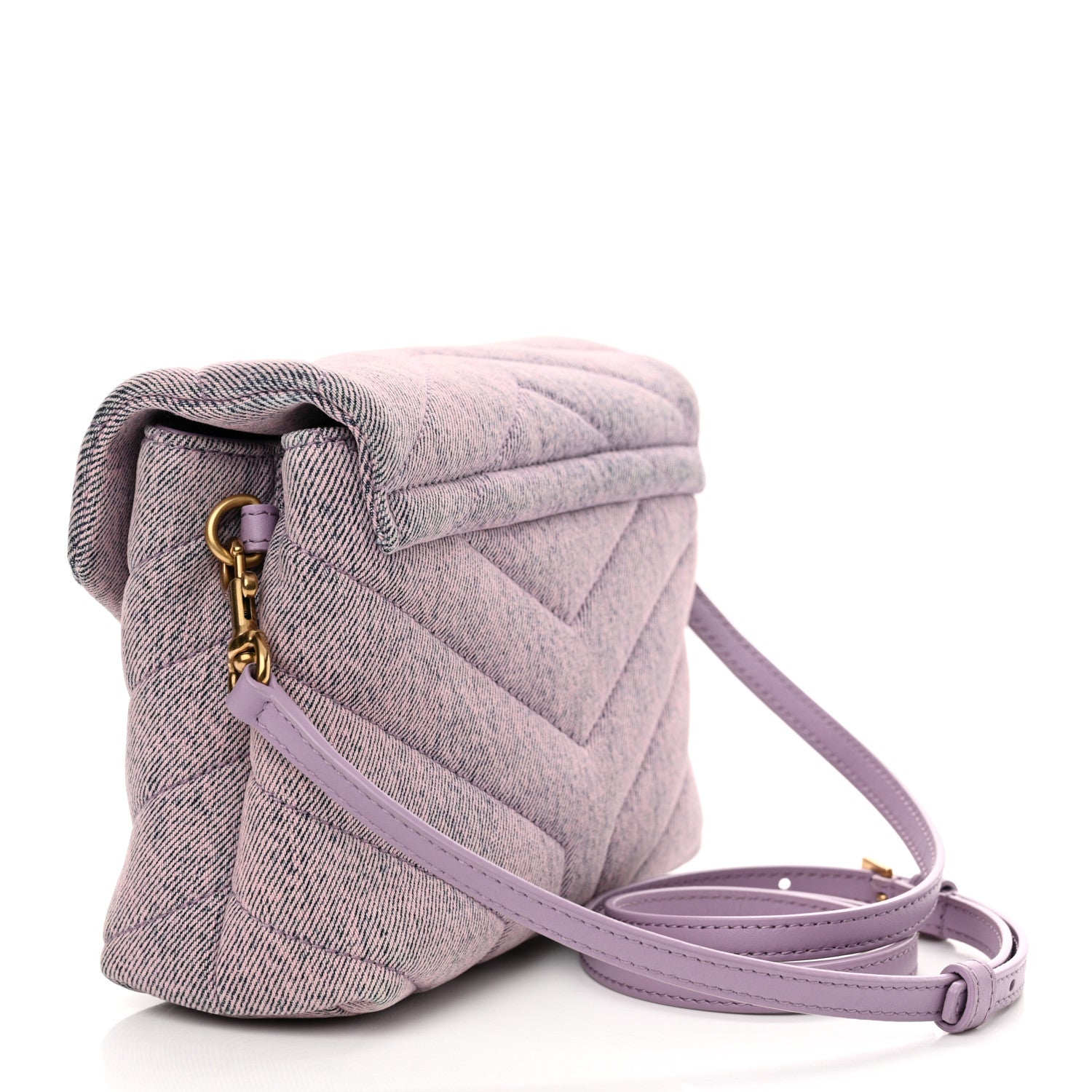 Saint Laurent Denim Y Quilted Monogram Toy Loulou Crossbody Bag Bleached Lilac 3 of 13