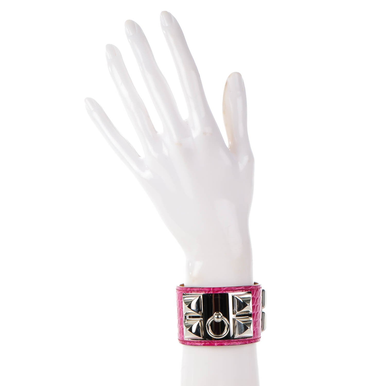 Hermes Shiny Alligator Collier De Chien CDC Bracelet S Fuchsia 2 of 9
