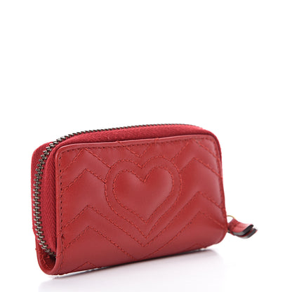 Gucci Calfskin Matelasse GG Marmont Zip Around Key Case Hibiscus Red 2 of 5