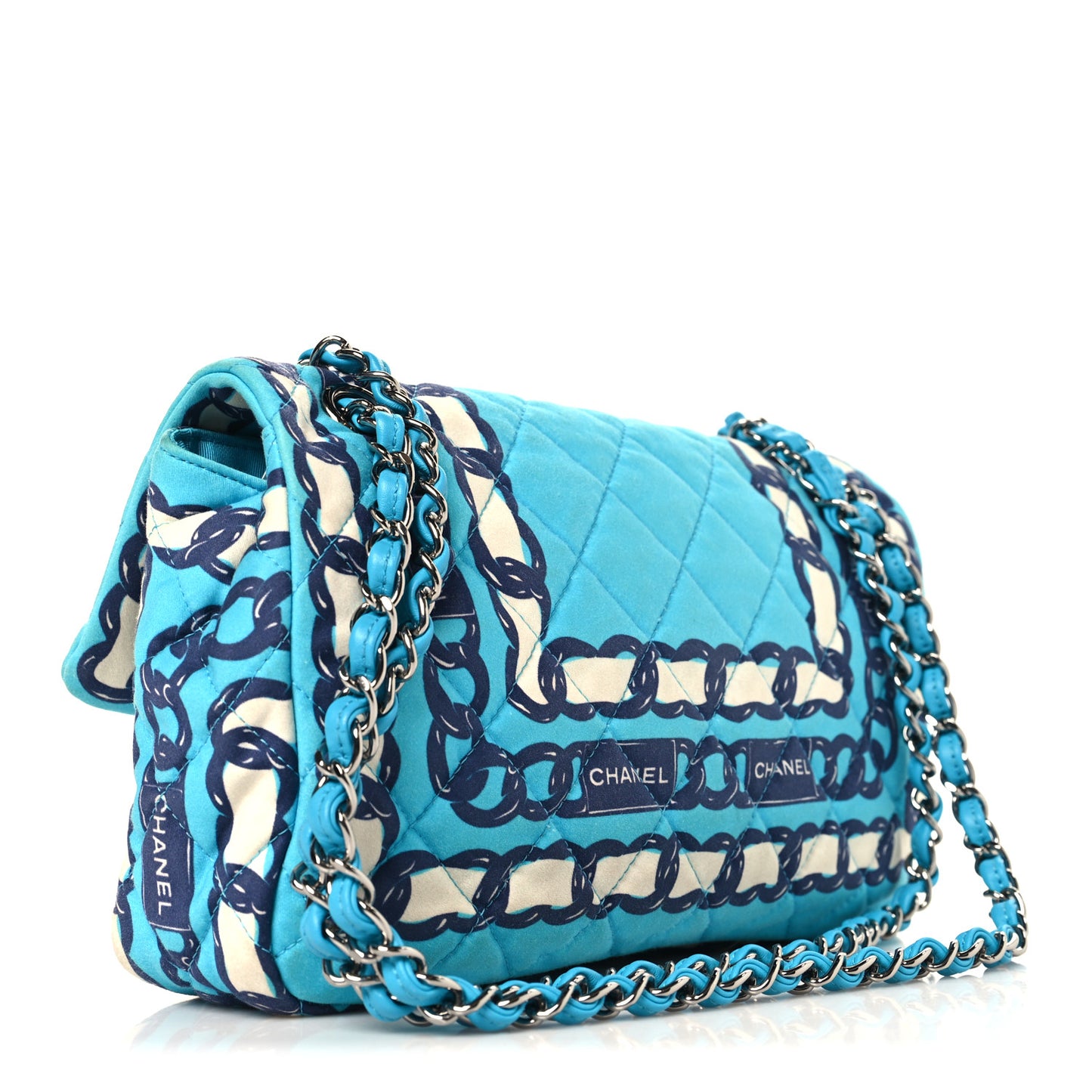 Silk Chain Printed Medium Single Flap Blue