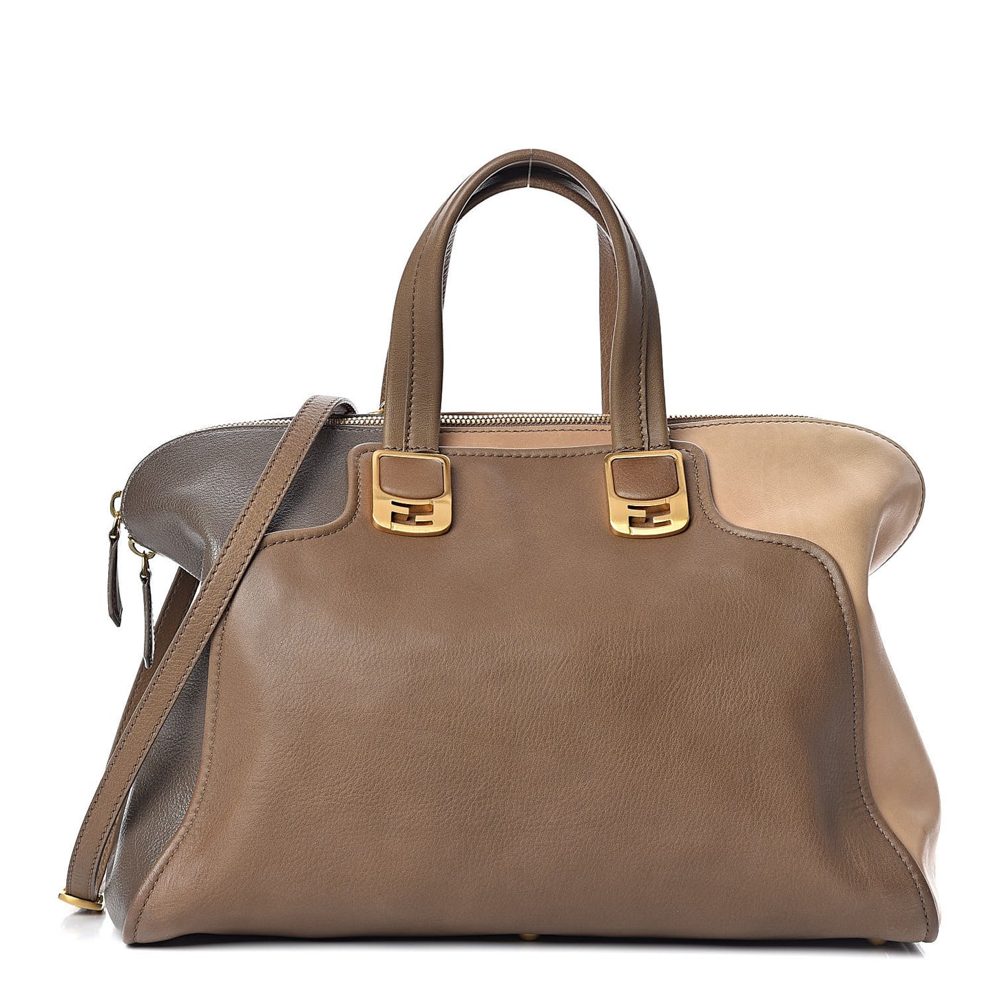 Capra Vitello Saddle Colorblock Large Chameleon Tote Grigio Pietra Fango
