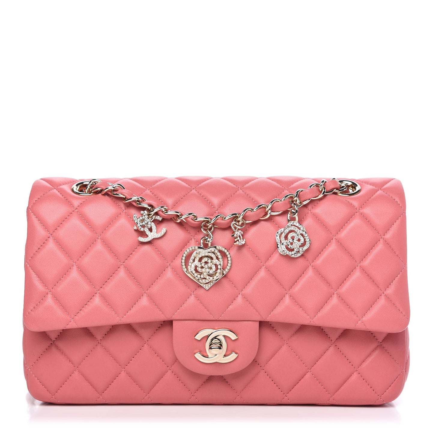 Lambskin Quilted Valentine Charms Medium Single Flap Pink
