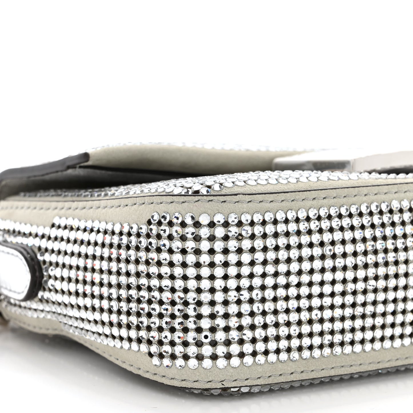Nubuck Crystal Catalan Mirror Embroidered Mini Baguette Pietra Argento