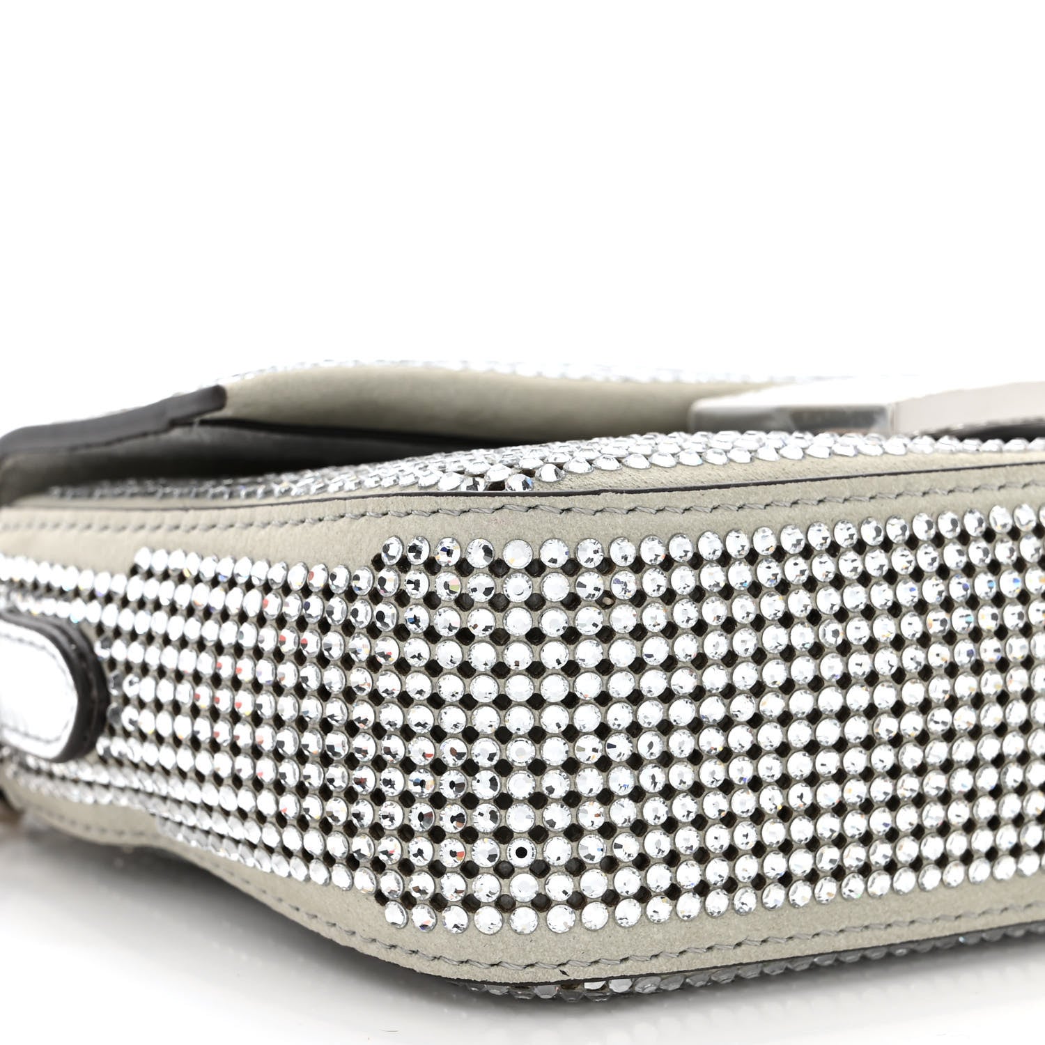 Fendi Nubuck Crystal Catalan Mirror Embroidered Mini Baguette Pietra Argento 9 of 10