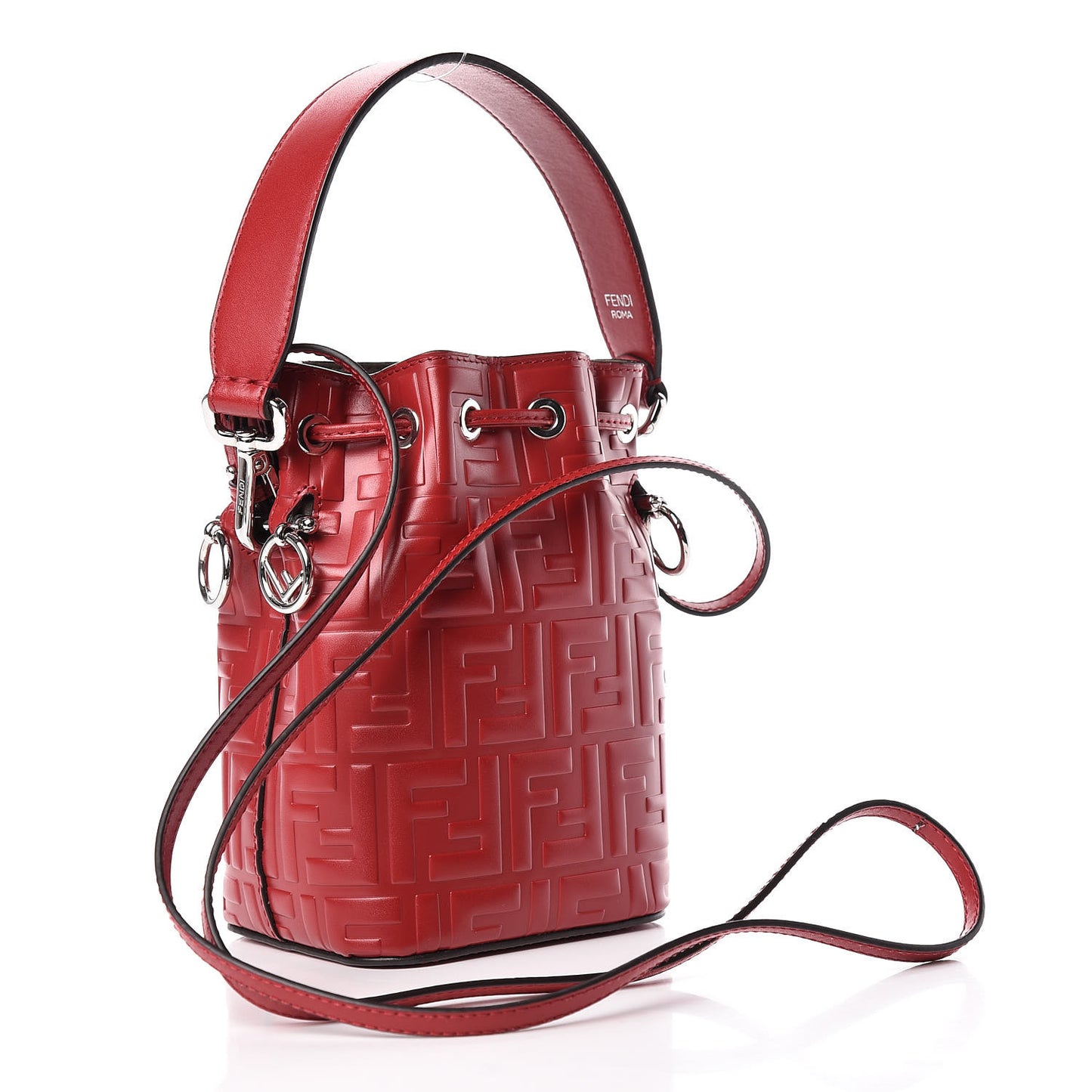 Vitello Liberty F is Fendi FF 1974 Embossed Mini Mon Tresor Bucket Bag Fragola