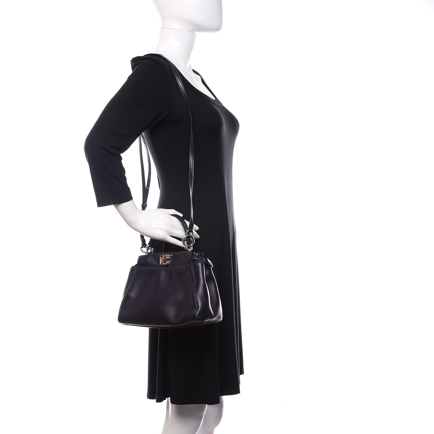 Fendi Nappa Mini Peekaboo Iconic Satchel Dark Blue 2 of 9