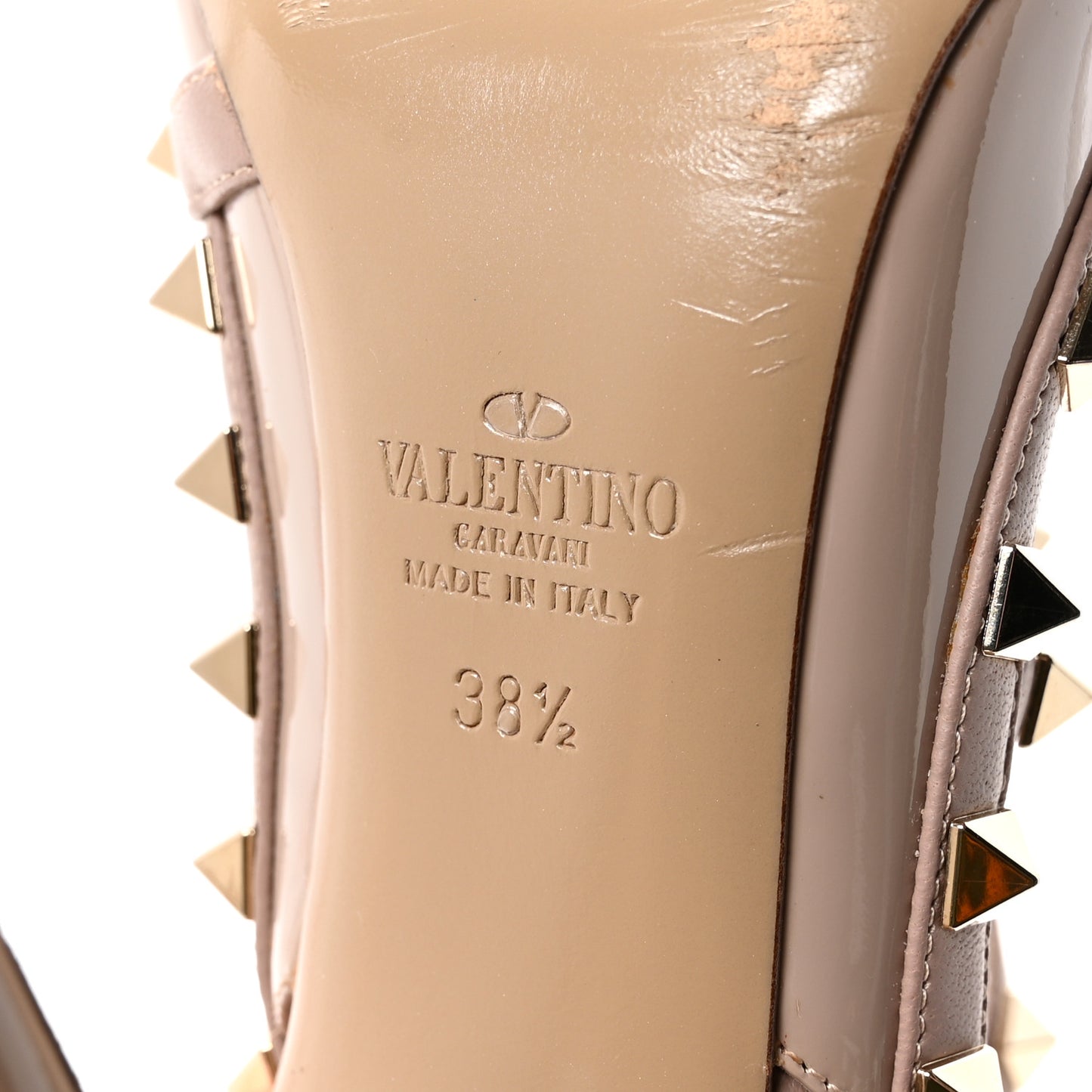 Patent Nappa Rockstud Ankle Strap 100mm Pumps 38.5 Poudre