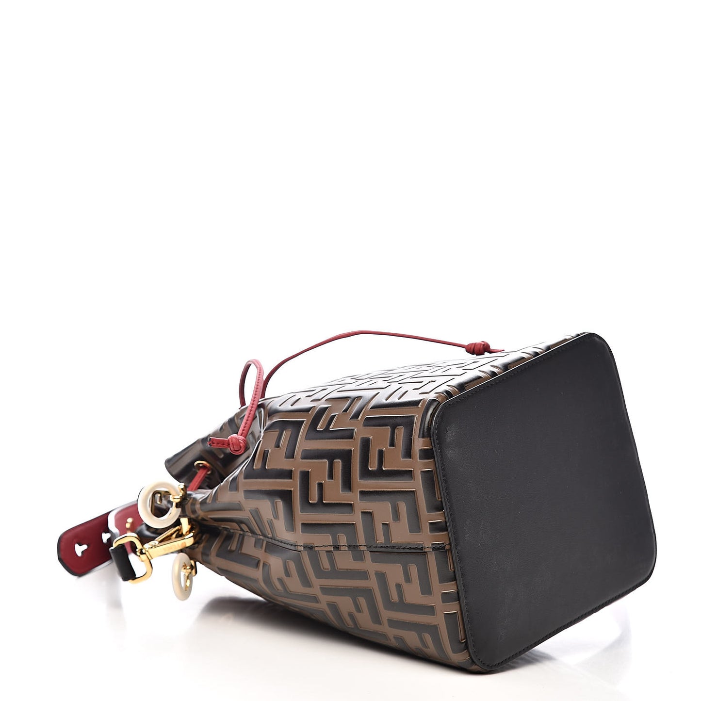 Vitello Grace F is Fendi Bi-Color FF 1974 Embossed Grande Mon Tresor Bucket Bag Maya Black Fragola