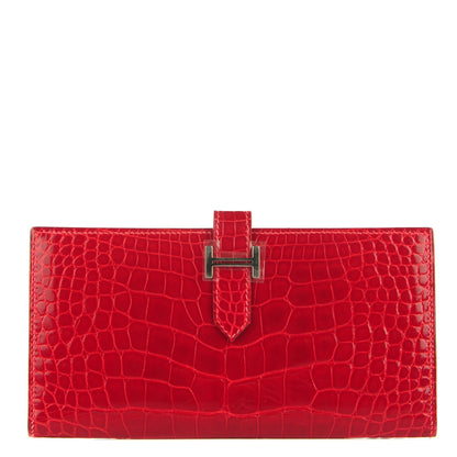 Hermes Shiny Alligator Bearn Wallet Rouge Vif 1 of 7