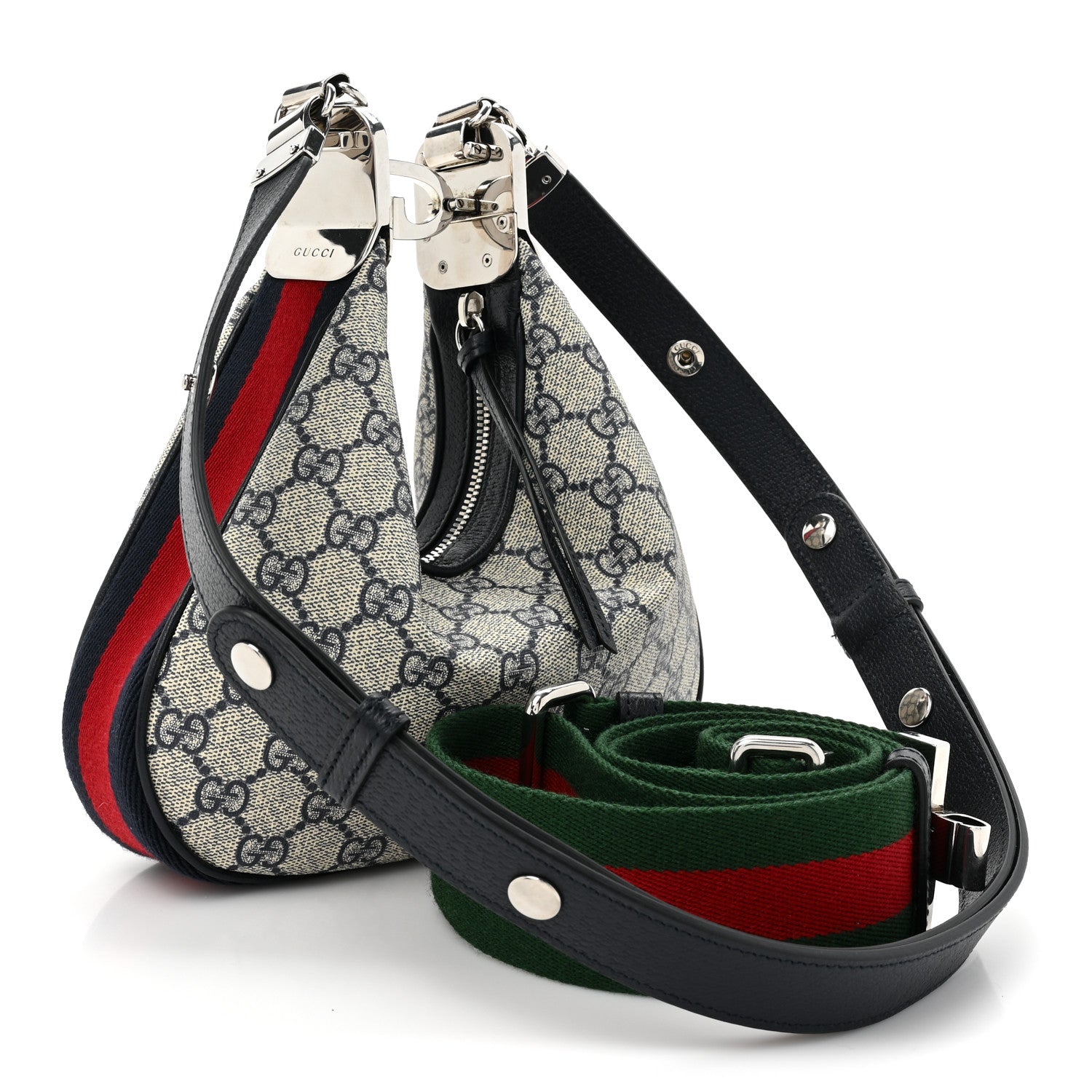 Gucci GG Supreme Monogram Textured Calfskin Web Small Attache Shoulder Bag Beige Blue 3 of 11