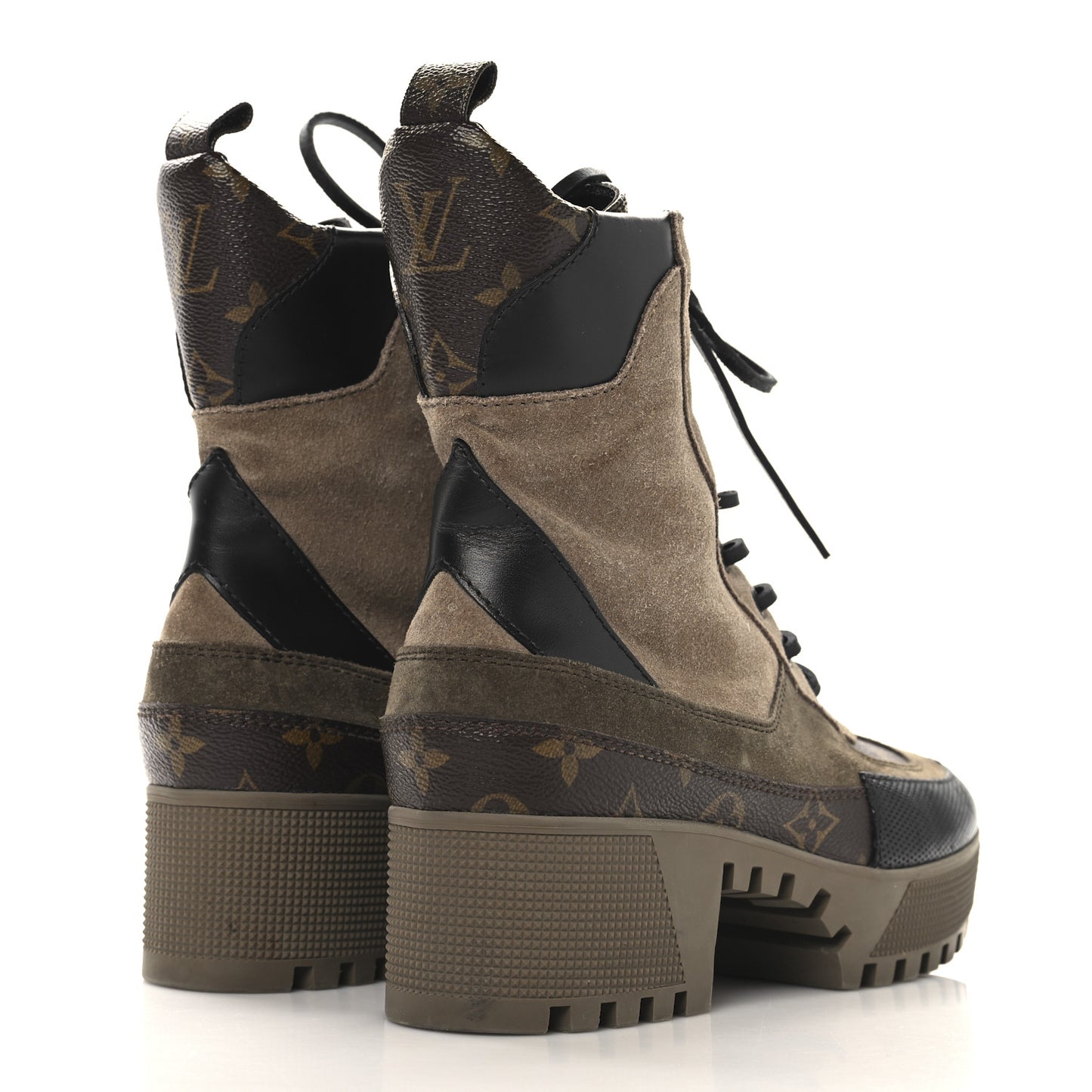 Suede Calfskin Monogram Laureate Platform Desert Boots 37.5 Taupe