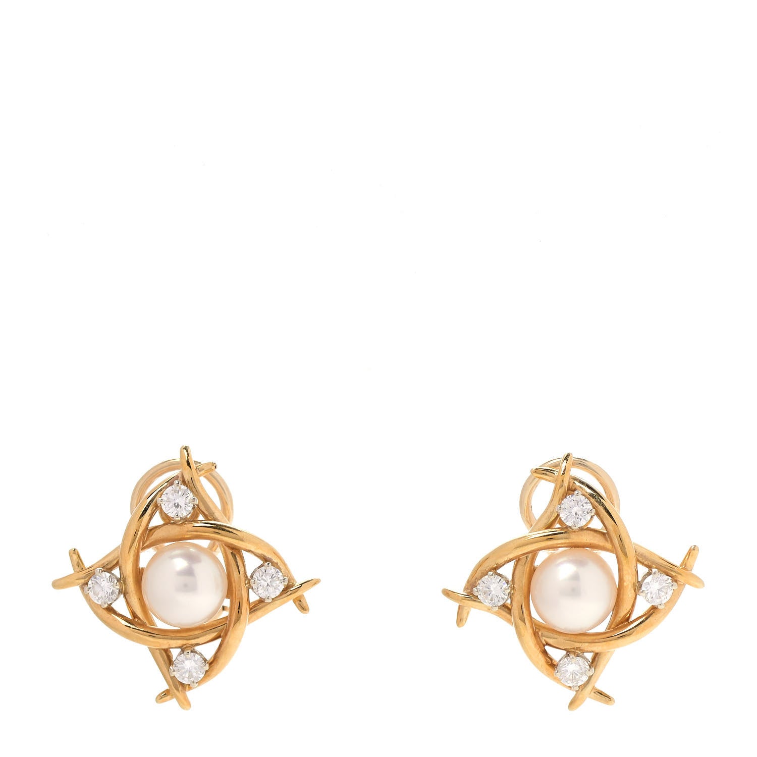 Tiffany 18K Yellow Gold Pearl Diamond Earrings 1 of 5
