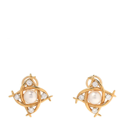 Tiffany 18K Yellow Gold Pearl Diamond Earrings 1 of 5
