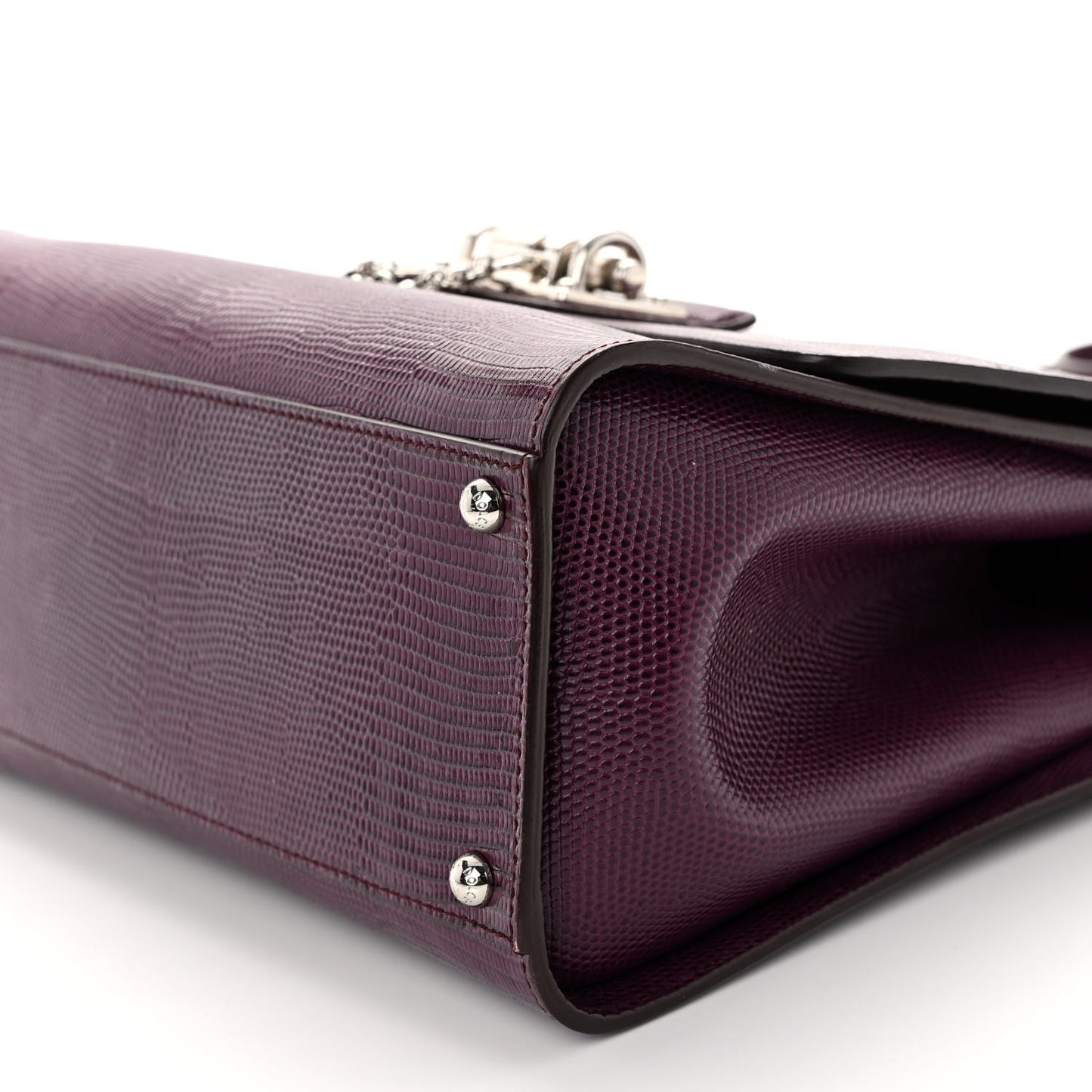 Lizard Calfskin Embossed Medium Monica Top Handle Bag Purple