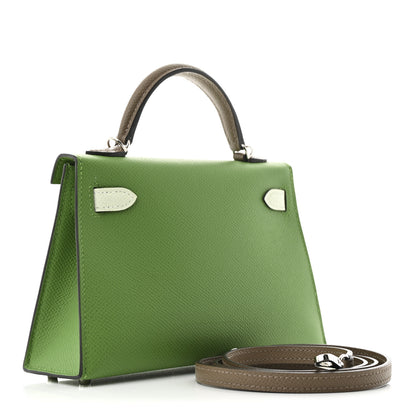 Hermes Epsom Tri-Color Mini Kelly Sellier 20 Vert Yucca Vert Fizz Etoupe 3 of 11