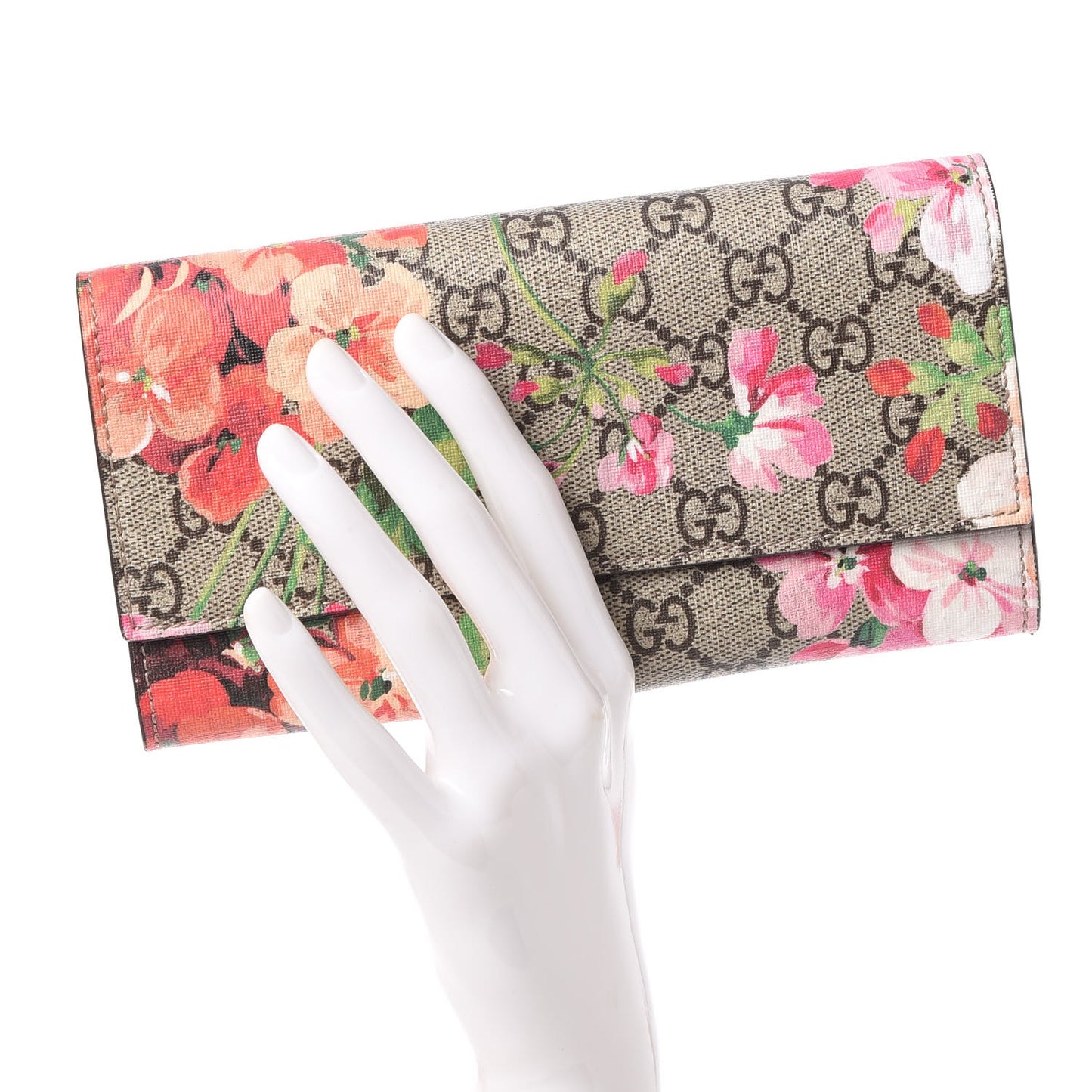 GG Supreme Monogram Blooms Continental Wallet Beige Multicolor Dry Rose