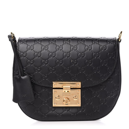 Gucci Guccissima Medium Padlock Messenger Shoulder Bag Black 1 of 12