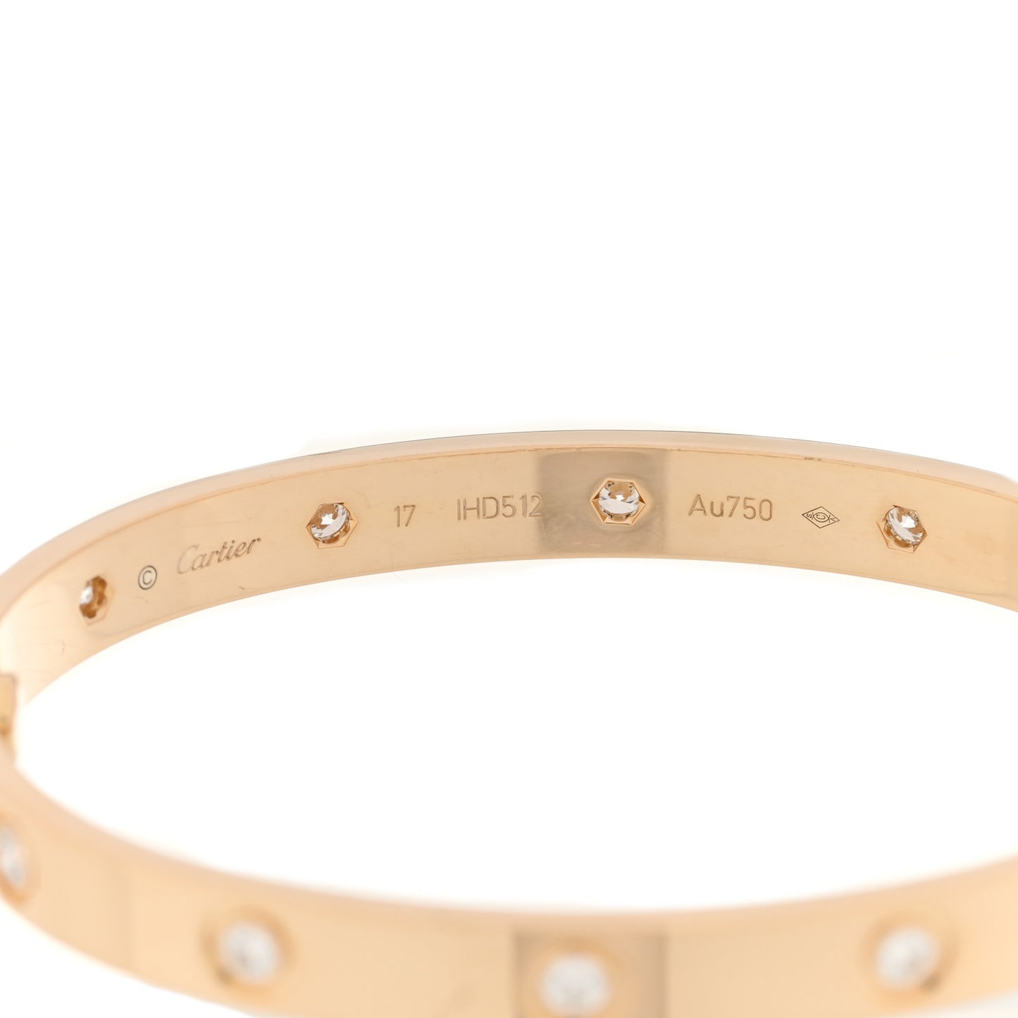 18K Yellow Gold 10 Diamond LOVE Bracelet 17