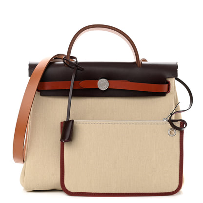 Hermes Military Toile Vache Hunter Herbag Zip Retourne 31 PM Beton Fauve Rouge Sellier Cuivre 1 of 12