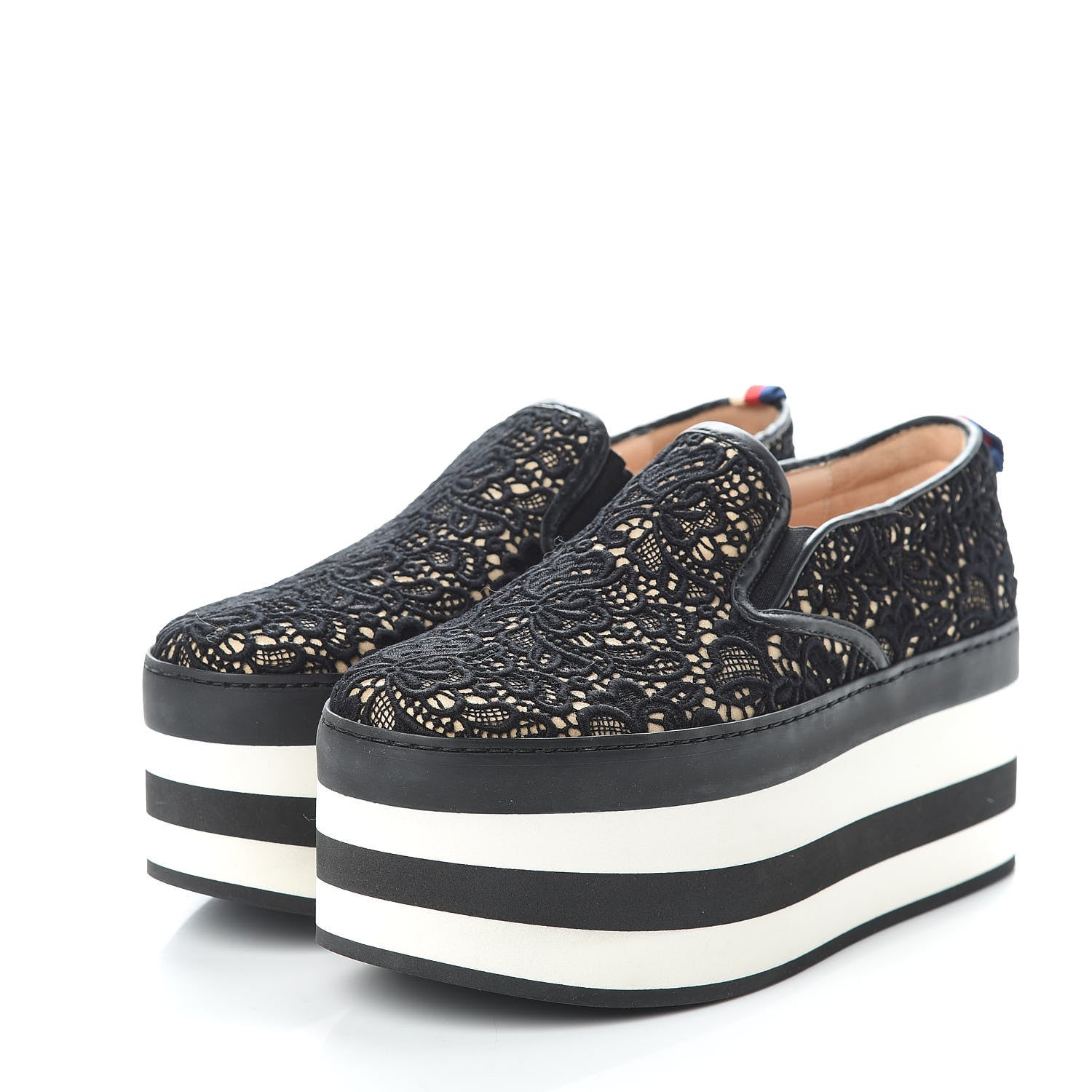 Gucci Rubber Lace Embroidered Womens Platform Sneakers 38 Black White 3 of 9