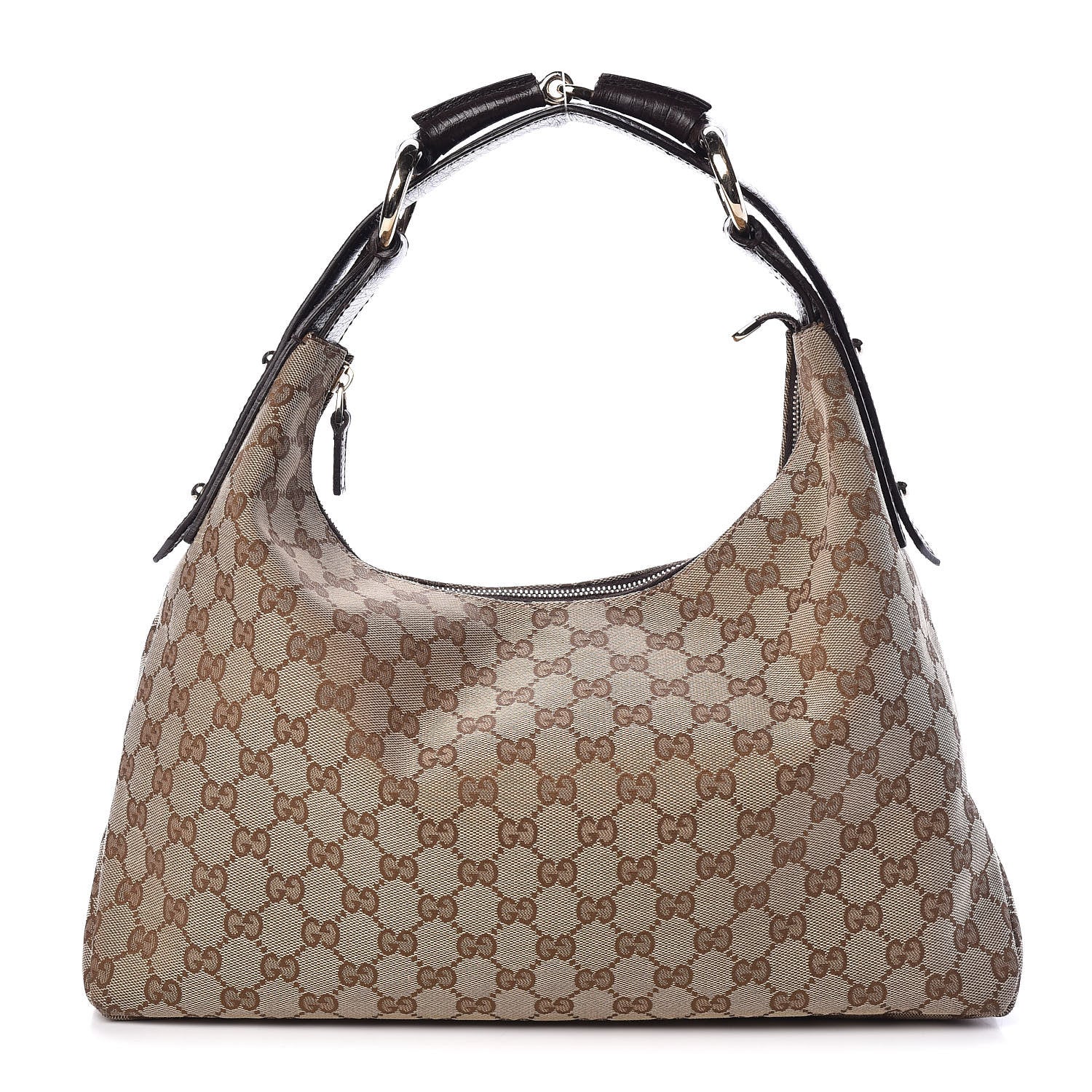 Gucci Monogram Medium Horsebit Chain Hobo Dark Brown 1 of 10