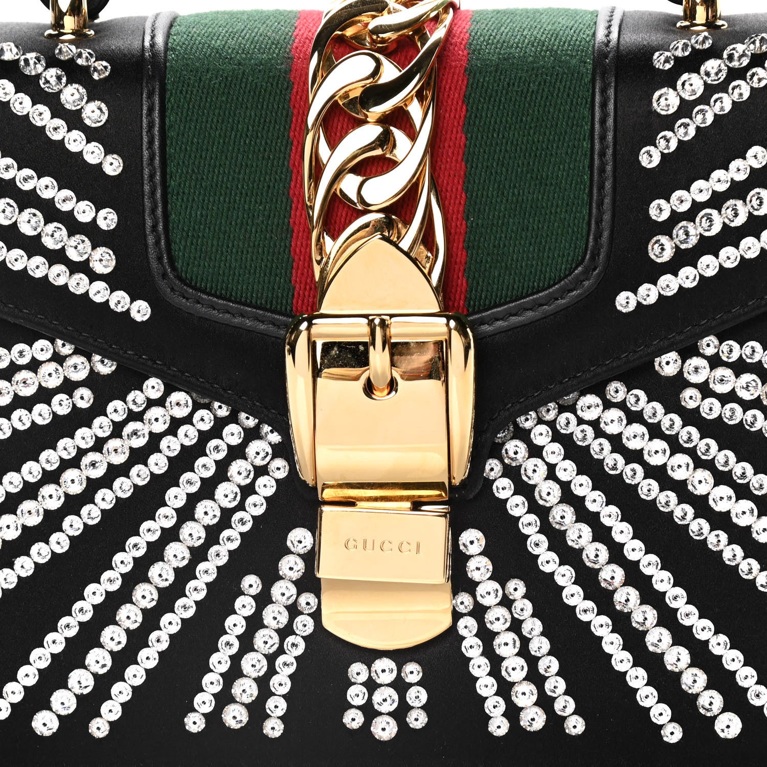 Gucci Satin Crystal Mini Sylvie Top Handle Bag Black 9 of 14