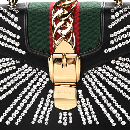 Gucci Satin Crystal Mini Sylvie Top Handle Bag Black 9 of 14