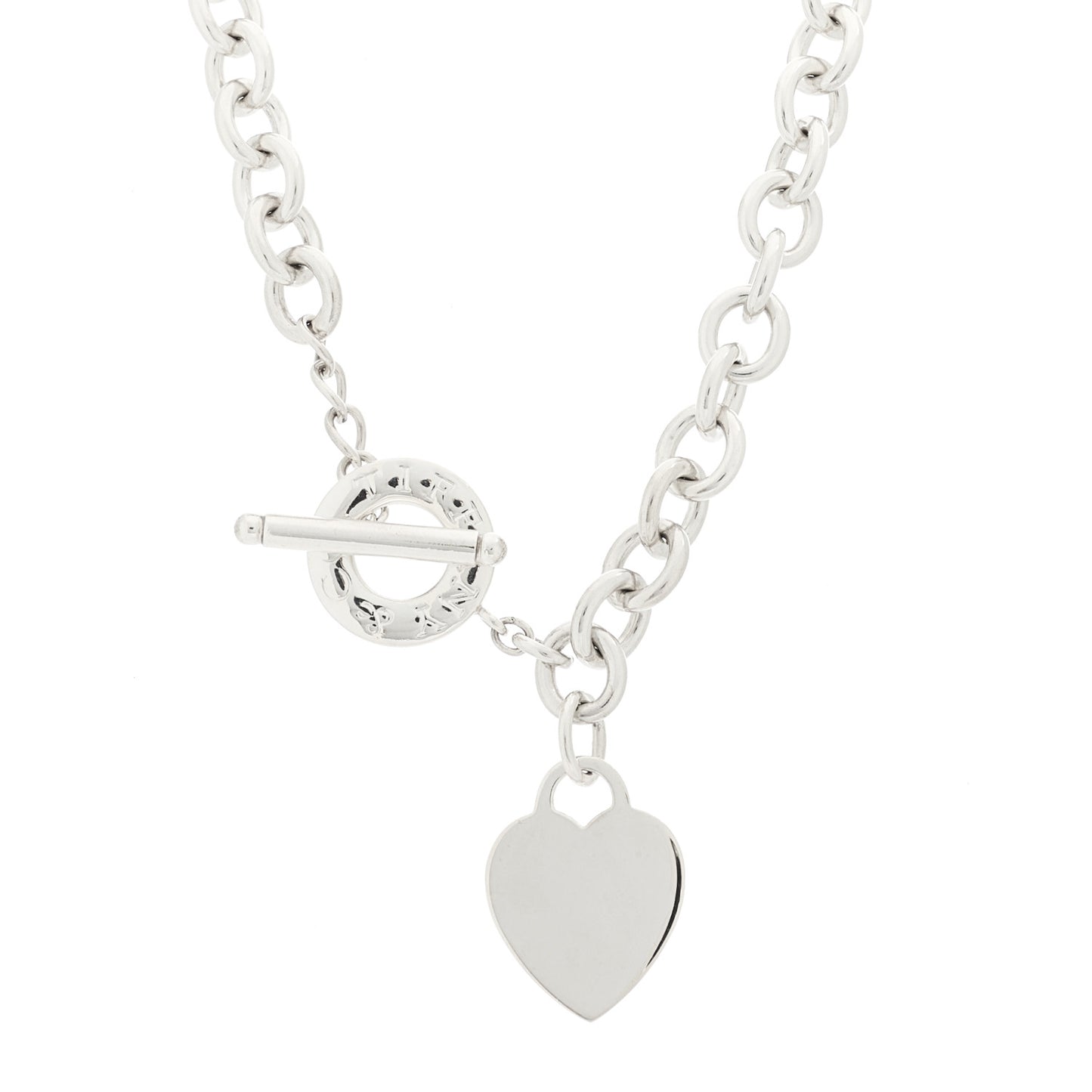 Sterling Silver Heart Tag Toggle Necklace