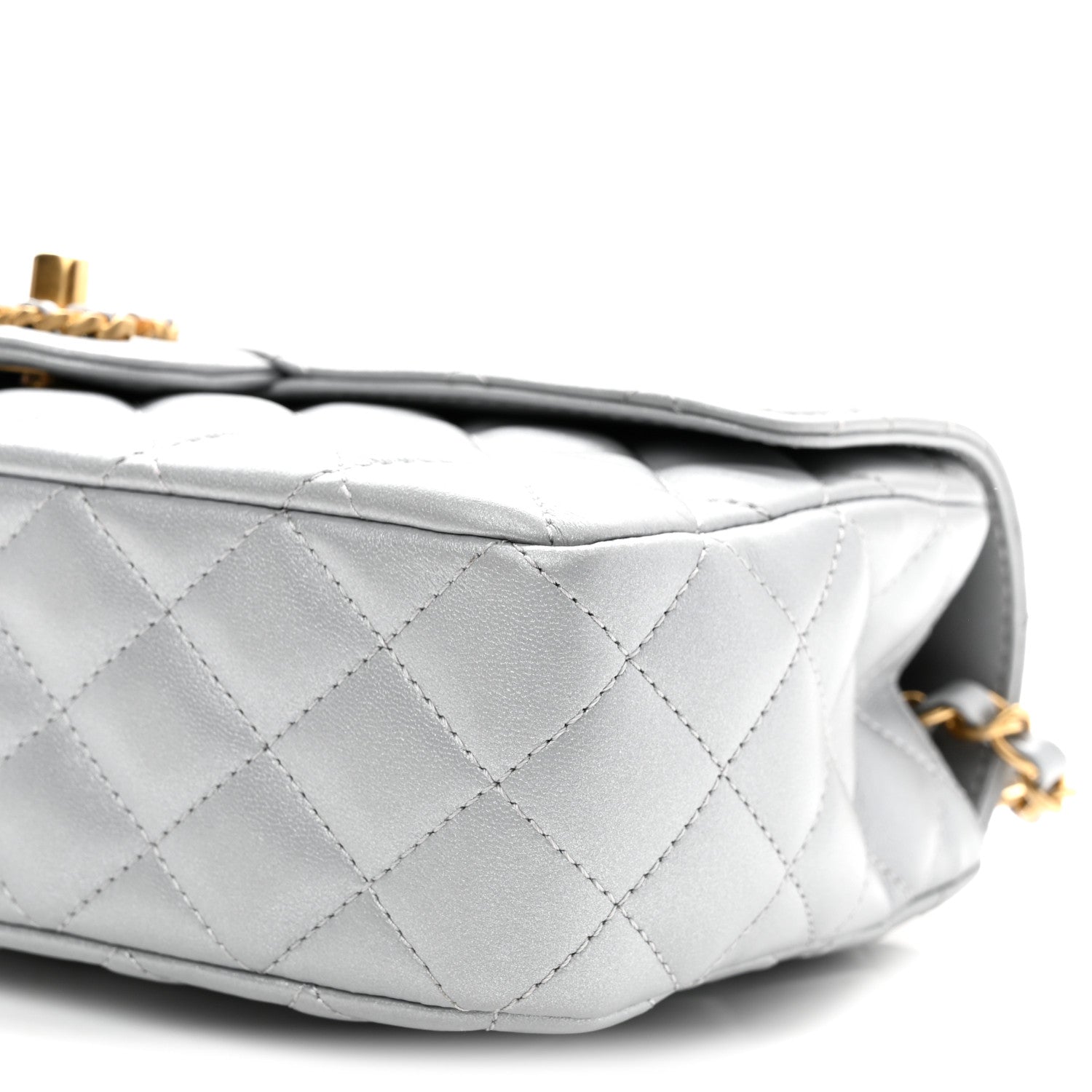 Chanel Metallic Lambskin Quilted Small Strass On Top Flap Silvery 10 of 11