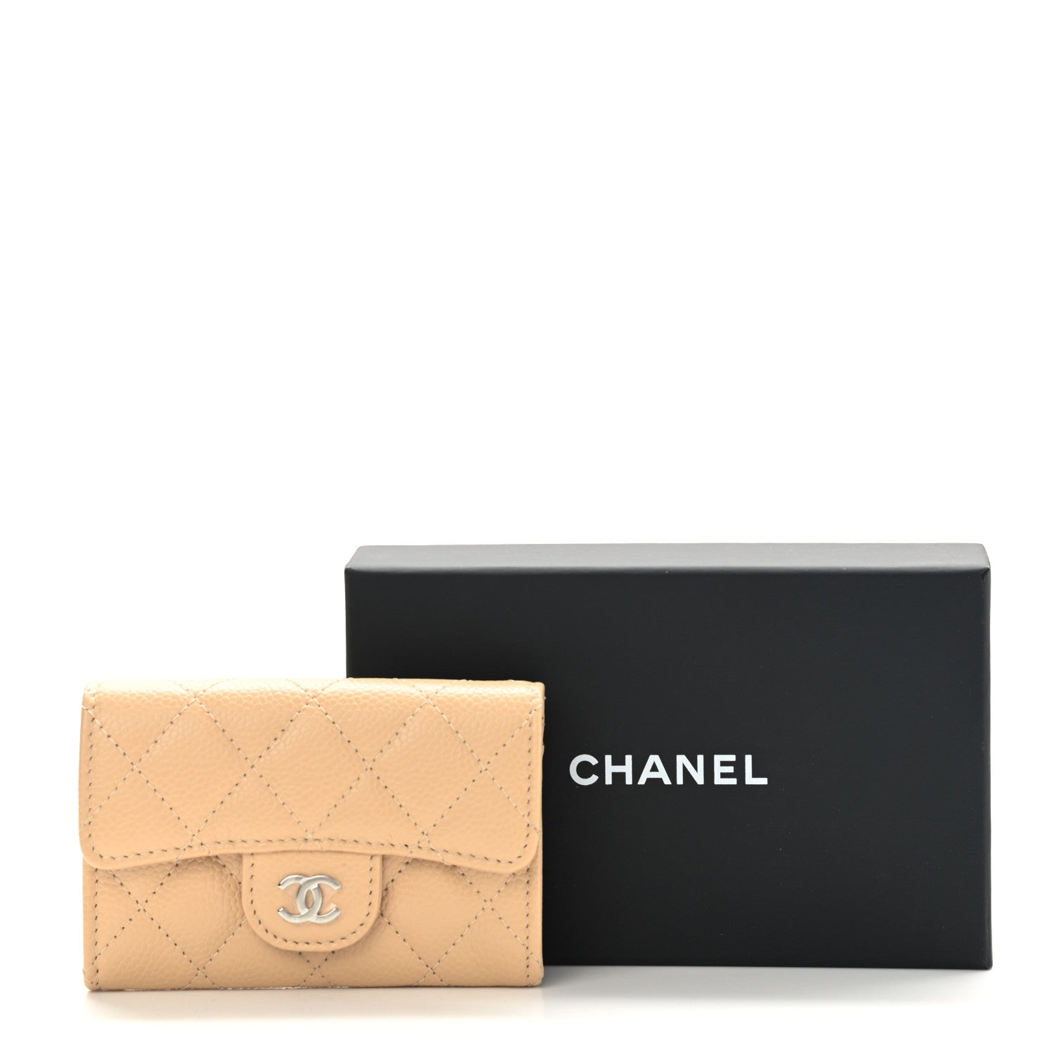 Chanel Caviar Quilted Flap Card Holder Wallet Beige 9 of 9