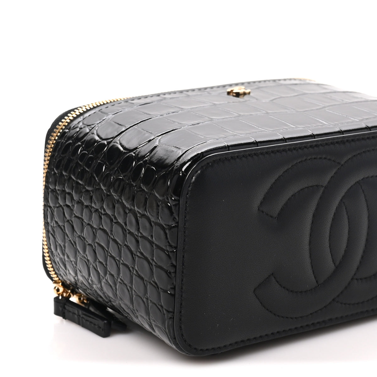 Chanel Calfskin Crocodile Embossed Crococo Small Top Handle Vanity Case With Chain Black 10 of 12