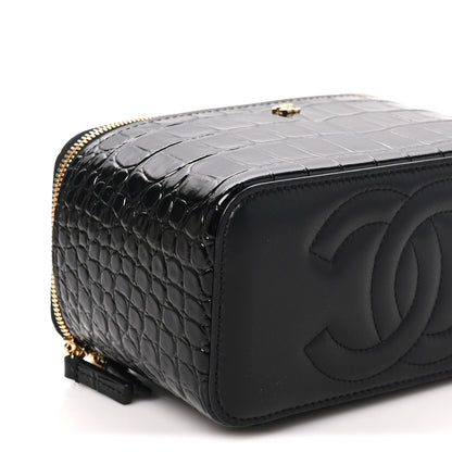 Chanel Calfskin Crocodile Embossed Crococo Small Top Handle Vanity Case With Chain Black 10 of 12