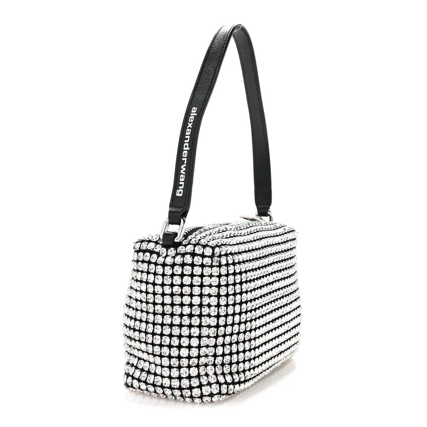 Mesh Crystal Rhinestone Mini Heiress Pouch Black Silver