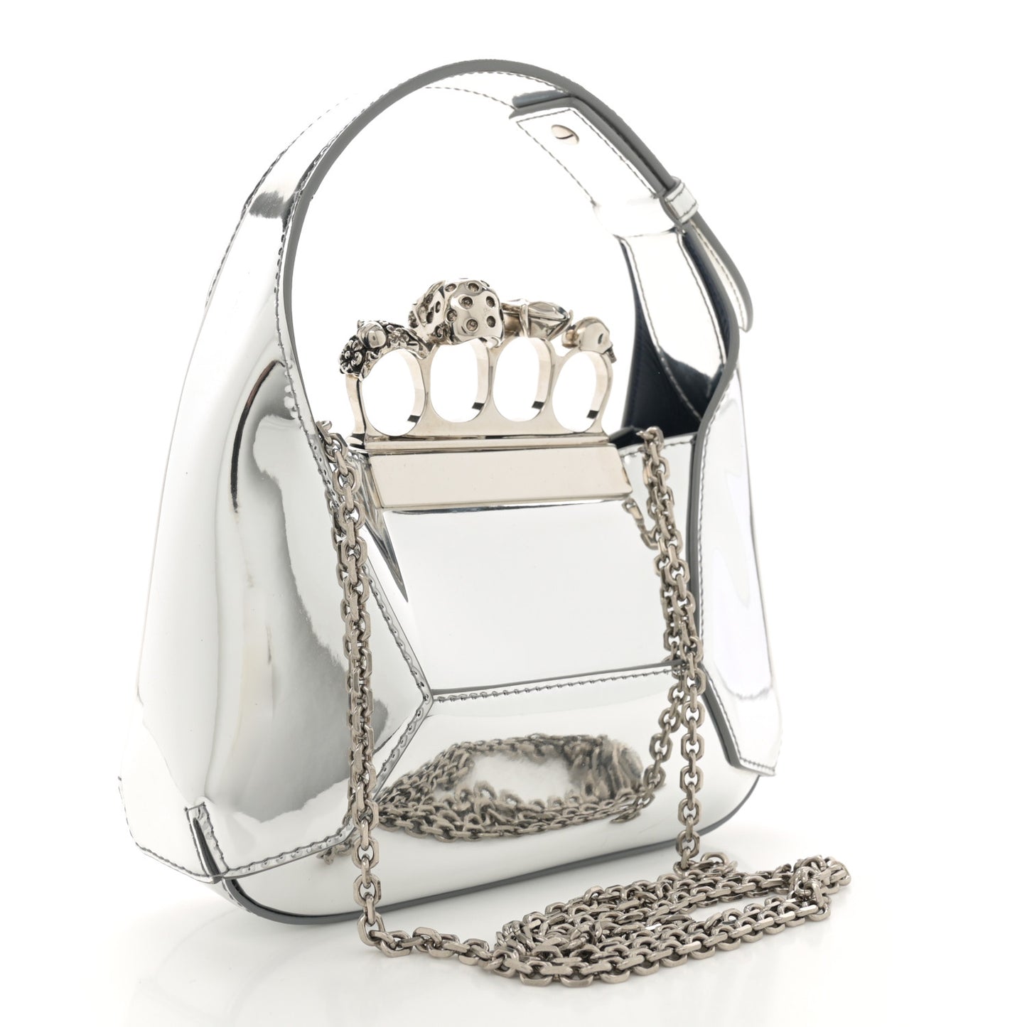 Metallic Jeweled Mini Hobo Bag Silver