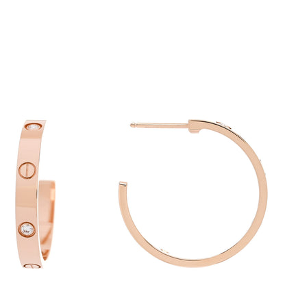 Cartier 18K Pink Gold 3 Diamond 3.5mm LOVE Hoop Earrings 1 of 5