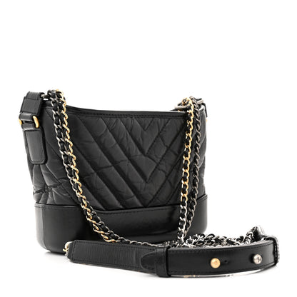 Chanel Aged Calfskin Chevron Quilted Small Gabrielle Hobo Black 3 of 12