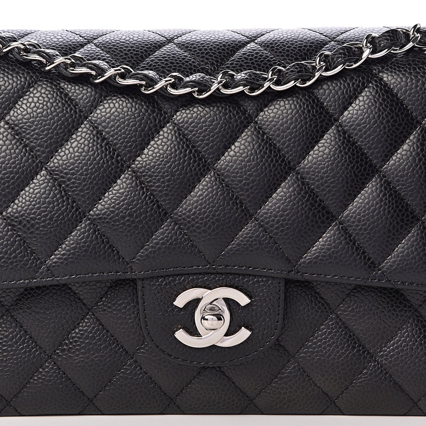 Caviar Quilted Medium Double Flap Black