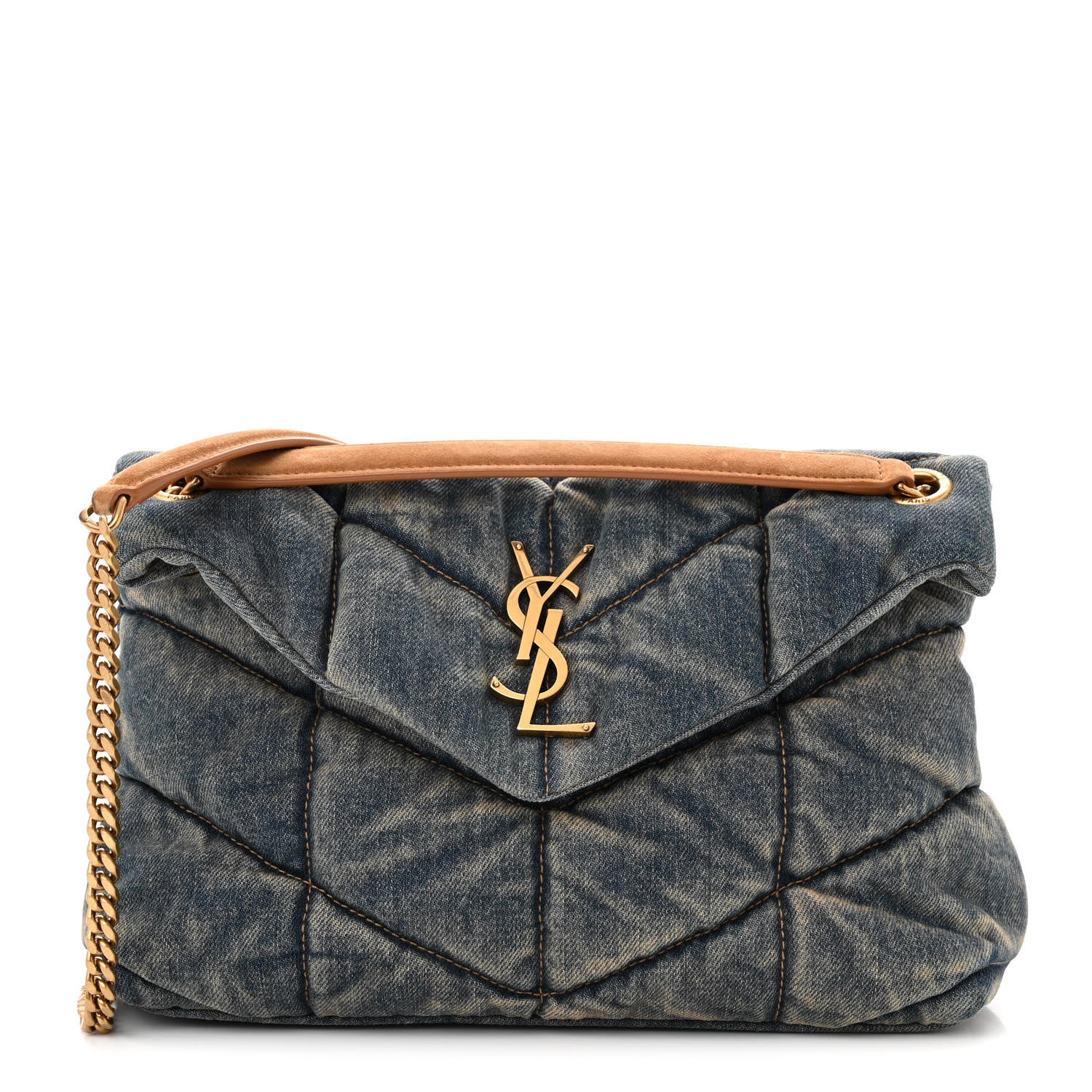 Saint Laurent Denim Quilted Small Loulou Puffer Monogram Chain Satchel Blue Cinnamon 1 of 11