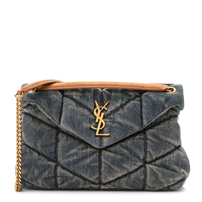 Saint Laurent Denim Quilted Small Loulou Puffer Monogram Chain Satchel Blue Cinnamon 1 of 11